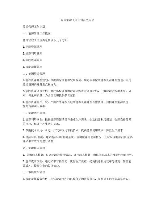 管理能源工作计划范文大全