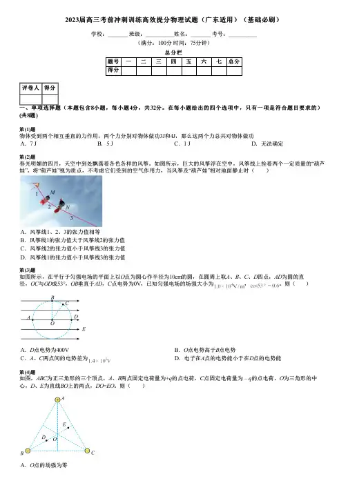2023届高三考前冲刺训练高效提分物理试题(广东适用)(基础必刷)