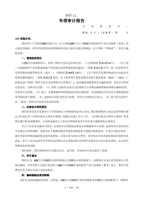 专项审计报告参考模板