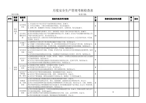 月度安全生产管理考核检查表