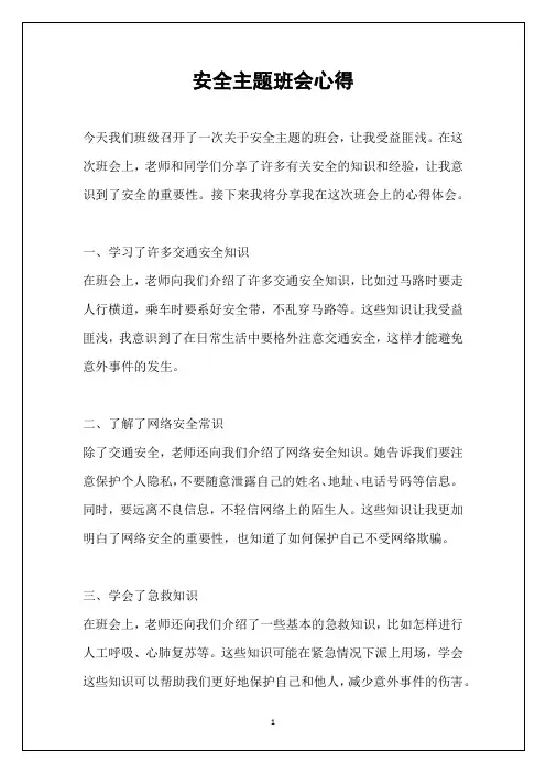 安全主题班会心得