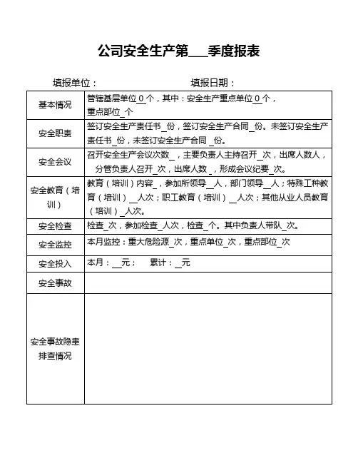公司安全生产季度报表