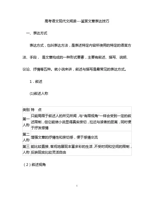高考语文现代文阅读---鉴赏文章表达技巧