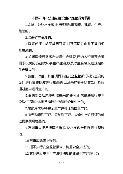 非煤矿山非法违法建设生产经营行为情形