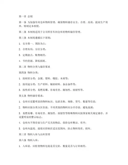 车间仓库物料储存管理制度