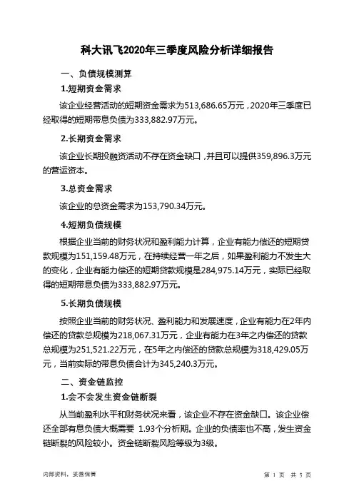 科大讯飞2020年三季度财务风险分析详细报告