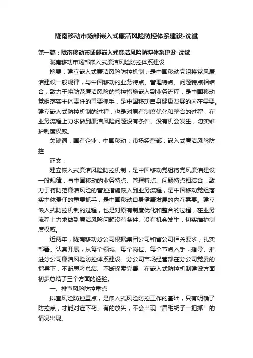 陇南移动市场部嵌入式廉洁风险防控体系建设-沈斌