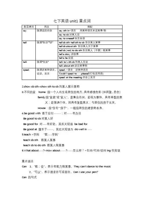 七下unit1重点词