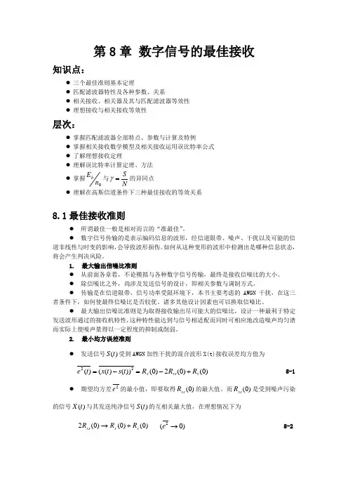 通信系统原理第八章数字信号的最佳接收