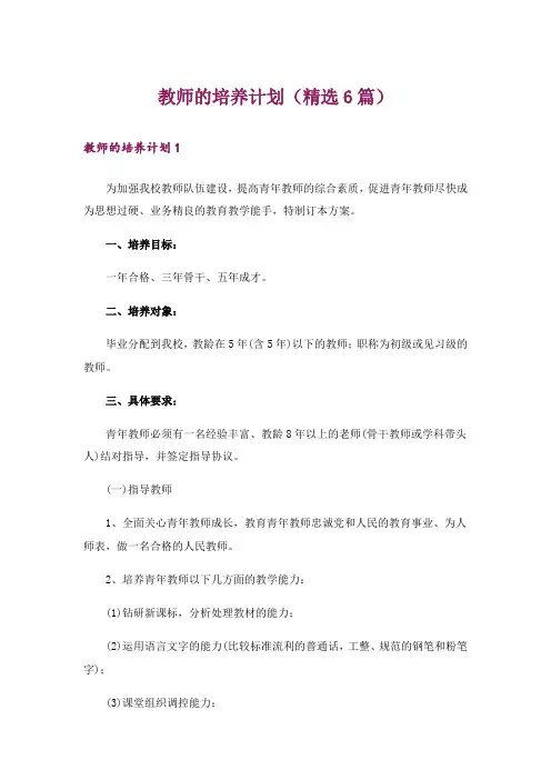 教师的培养计划(精选6篇)