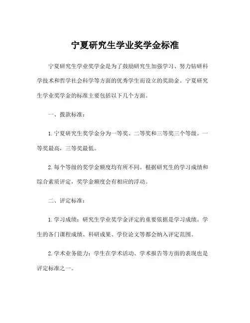 宁夏研究生学业奖学金标准