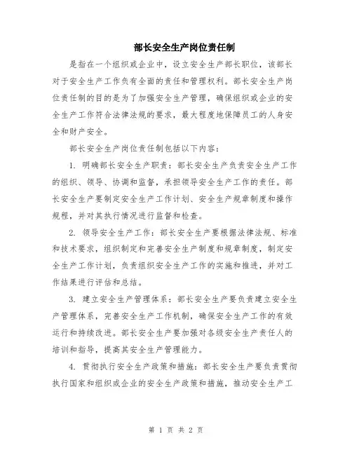 部长安全生产岗位责任制