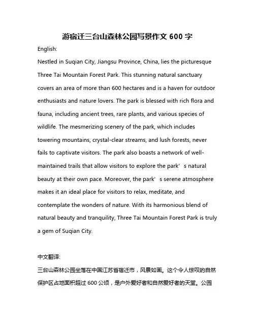 游宿迁三台山森林公园写景作文600字