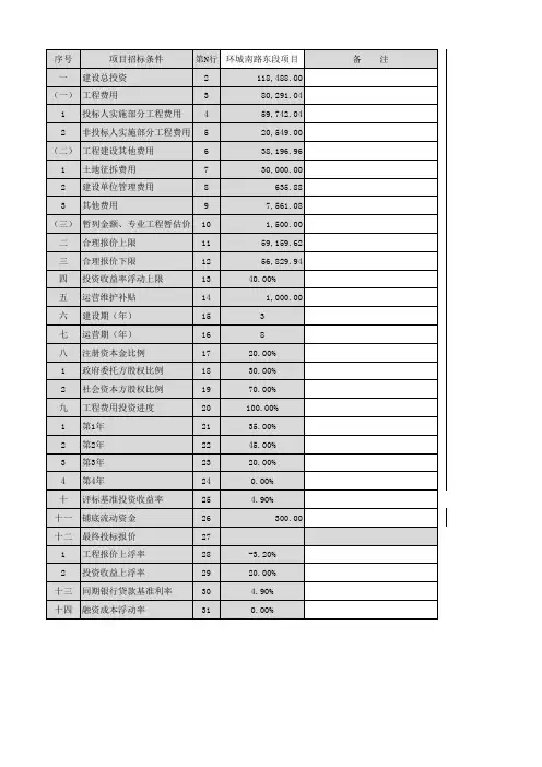 PPP项目财务测算模板