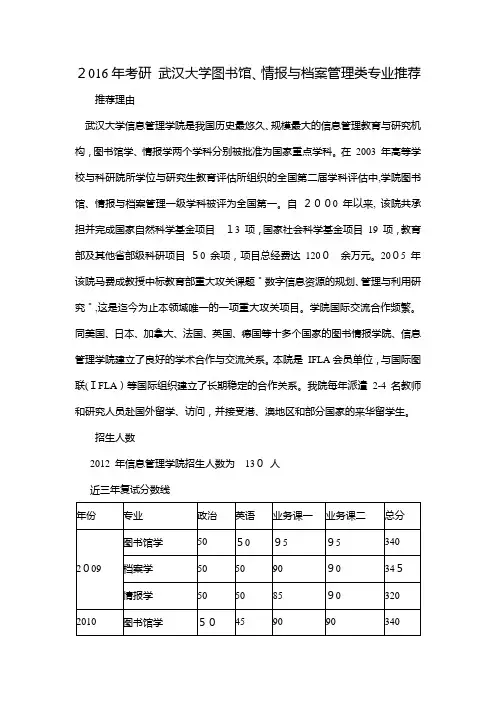 考研武汉大学图书馆、情报与档案管理类专业推荐