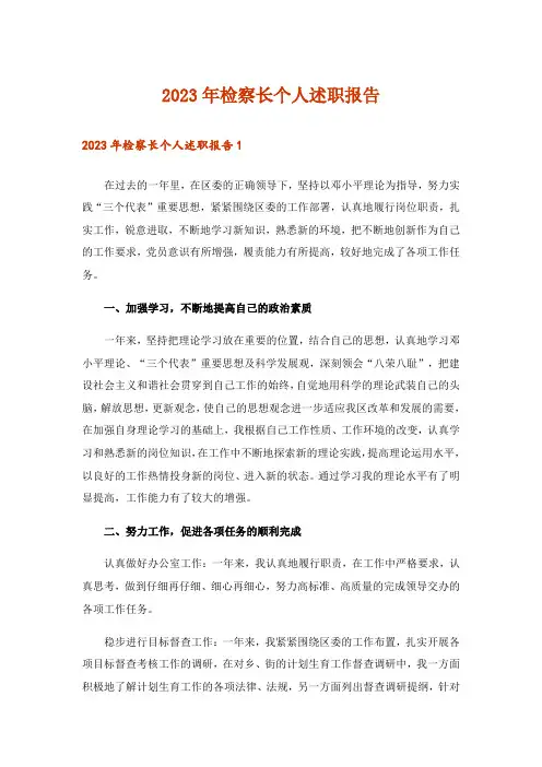 2023年检察长个人述职报告