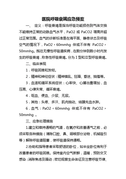 医院呼吸衰竭应急预案