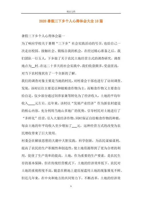 2020暑假三下乡个人心得体会大全10篇