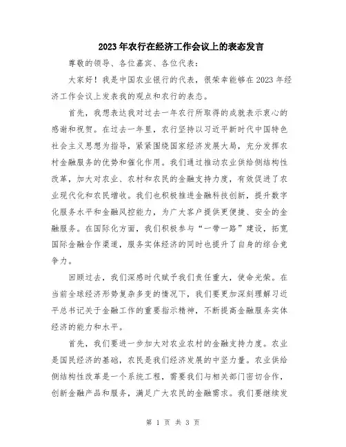 2023年农行在经济工作会议上的表态发言