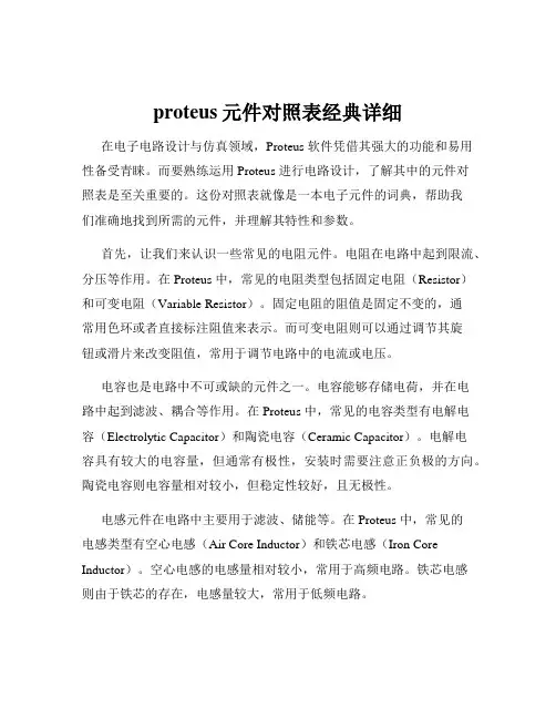 proteus元件对照表经典详细