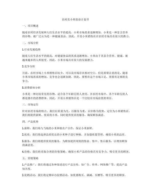农村卖小米创业计划书