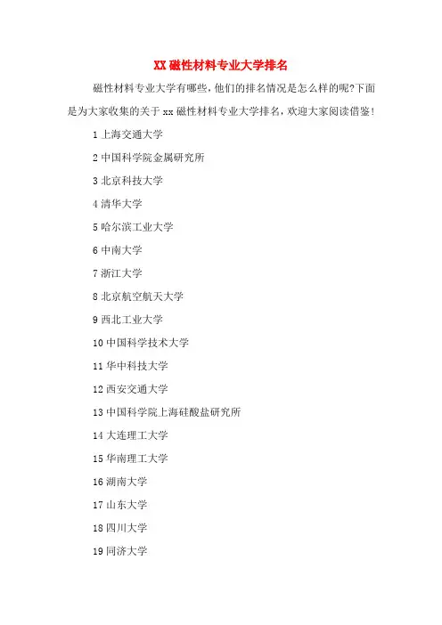 2020年磁性材料专业大学排名