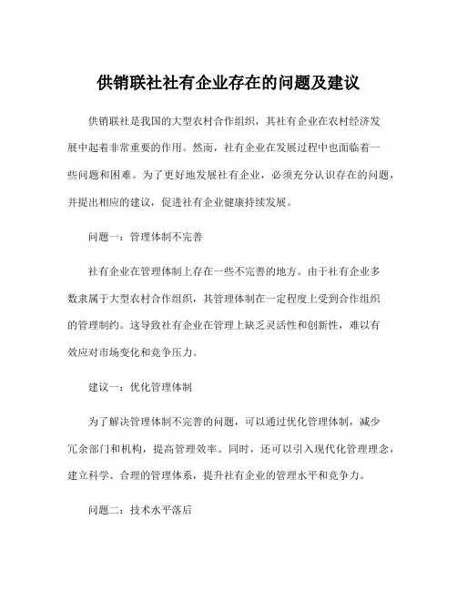 供销联社社有企业存在的问题及建议