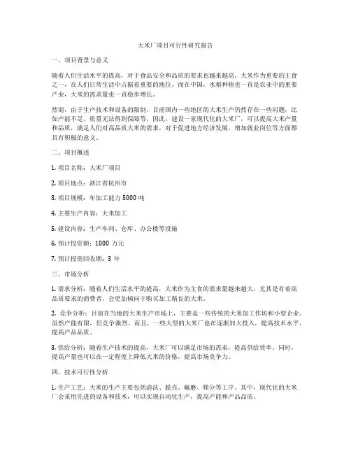 大米厂项目可行性研究报告