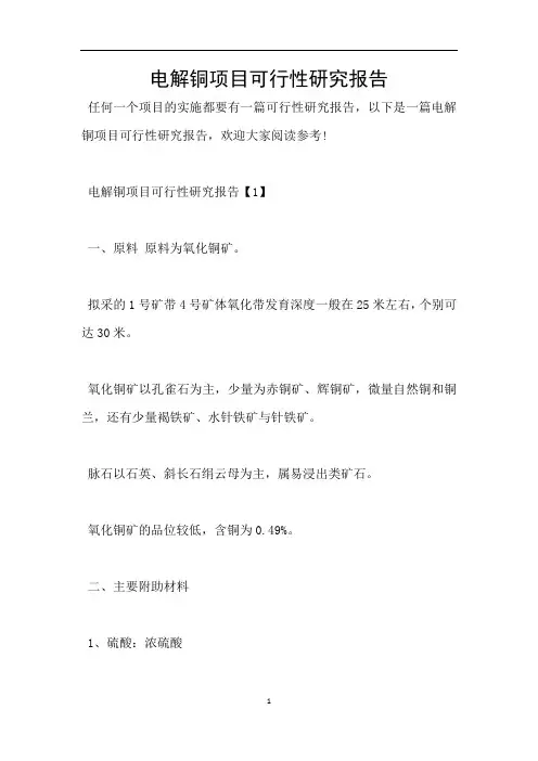 电解铜项目可行性研究报告