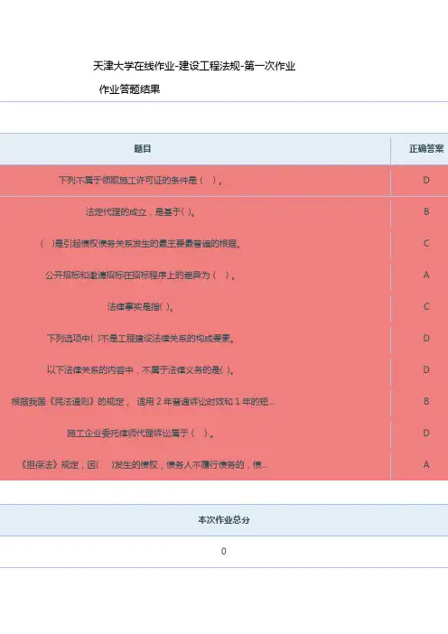 天津大学在线作业做题答案建设工程法规(第一次作业)