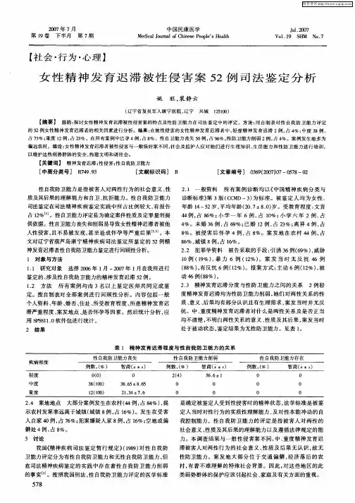 女性精神发育迟滞被性侵害案52例司法鉴定分析