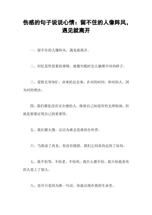 伤感的句子说说心情：留不住的人像阵风,遇见就离开