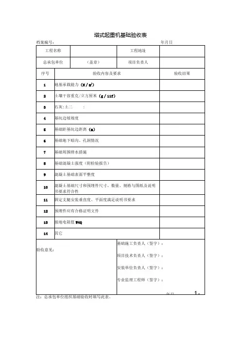 塔式起重机基础验收表