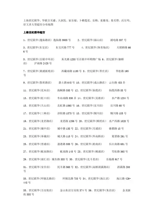 上海卖场,商超百货名单