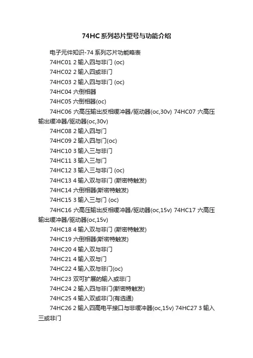 74HC系列芯片型号与功能介绍