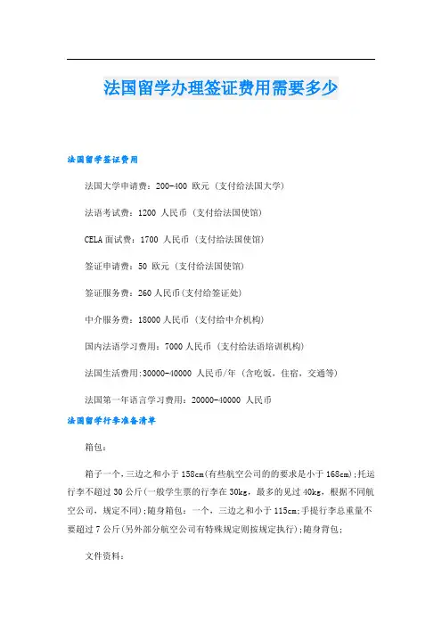 法国留学办理签证费用需要多少