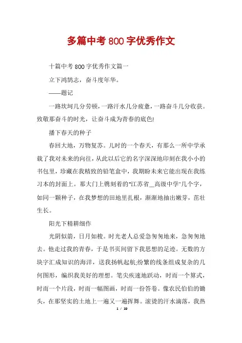 多篇中考800字优秀作文