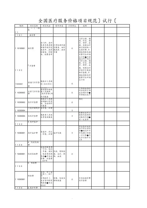 全国医疗服务价格项目规范方案[2001]