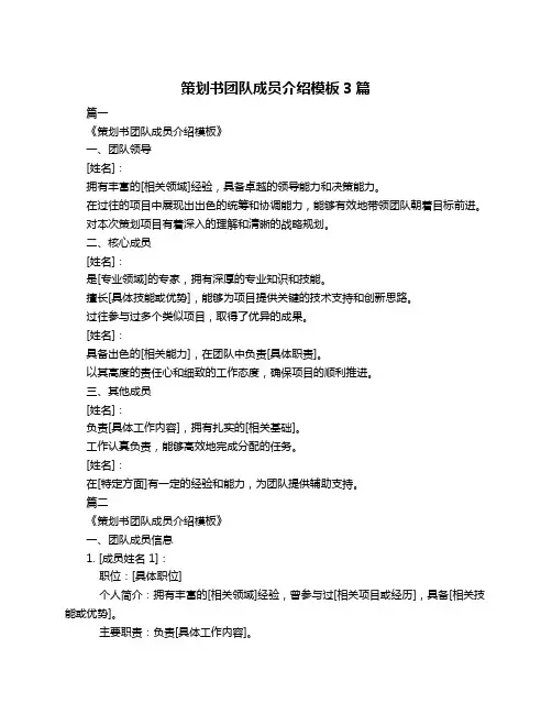 策划书团队成员介绍模板3篇