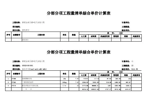 分部分项工程量清单综合单价计算表(连打B)