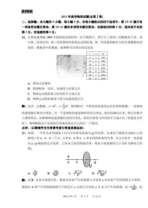 2013年高考物理试题[全国Ⅰ卷]解析TK