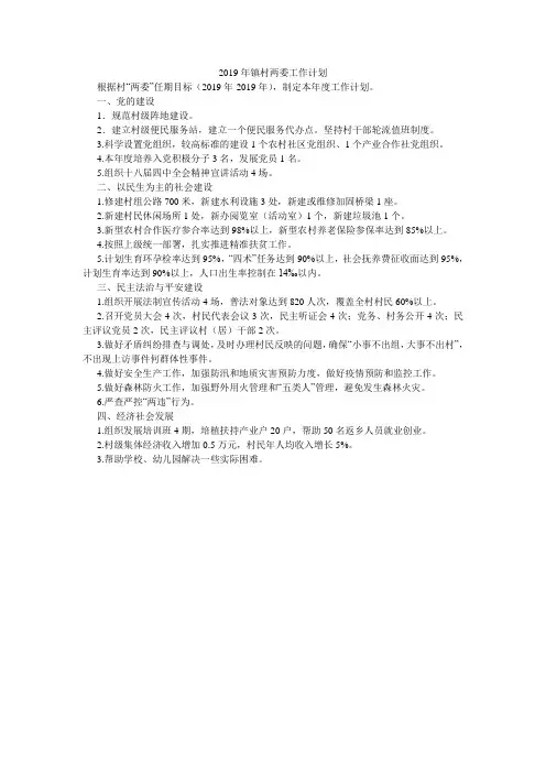 2019年镇村两委工作计划