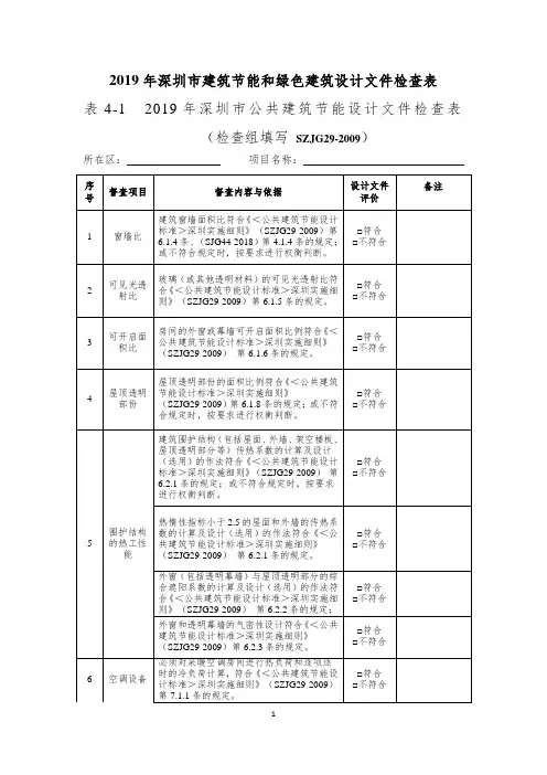 深圳市建筑节能和绿色建筑设计文件检查表