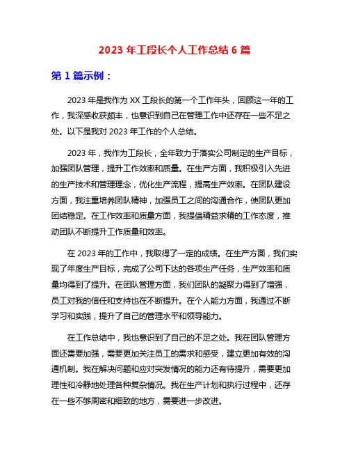 2023年工段长个人工作总结6篇