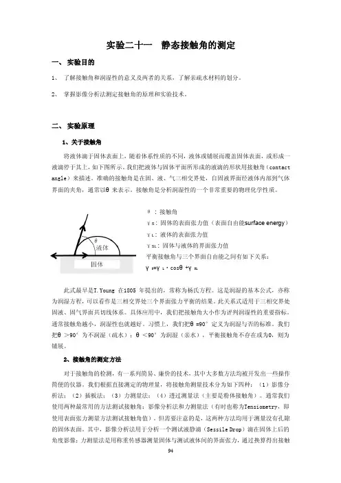 静态接触角的测定
