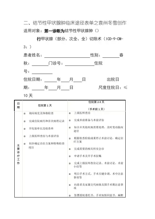 结节性甲状腺肿临床路径表单