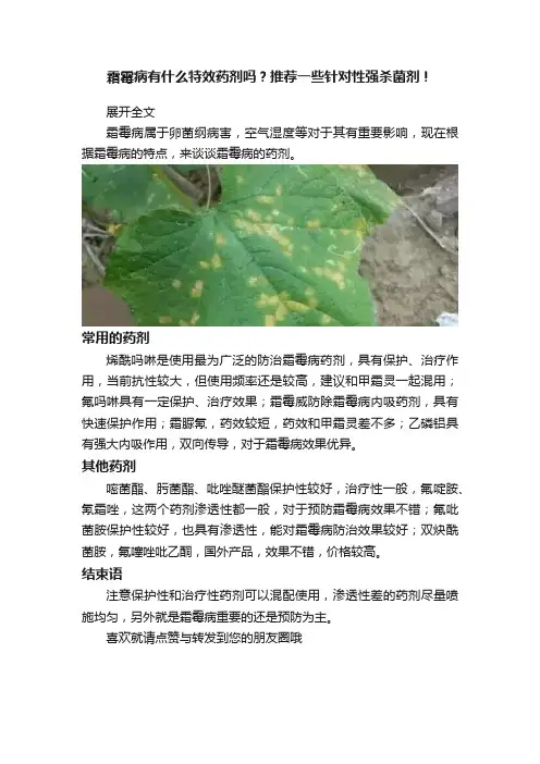 霜霉病有什么特效药剂吗？推荐一些针对性强杀菌剂！