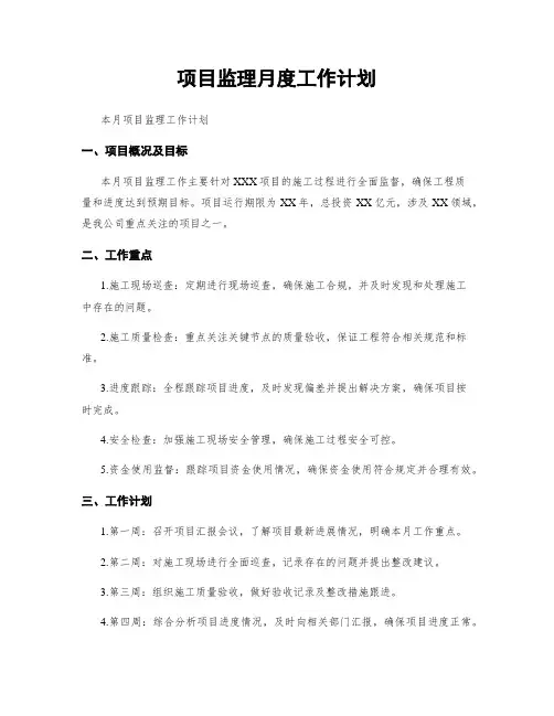 项目监理月度工作计划