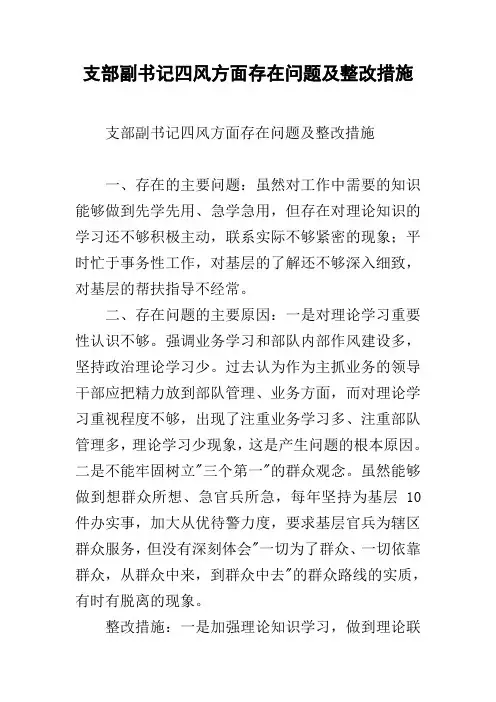 支部副书记四风方面存在问题及整改措施