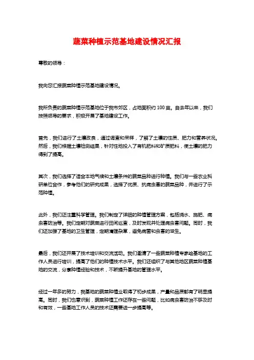 蔬菜种植示范基地建设情况汇报